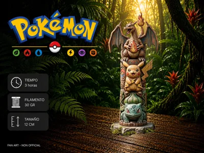 Charizard Pikachu Bulbasaur Wooden Totem Pokemon