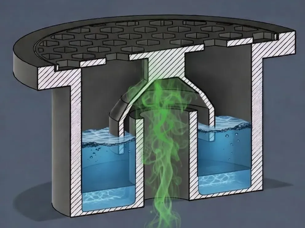 Letrero o emblema decorativo: Plumbing Smell Trap (V2). Referencia del modelo original.