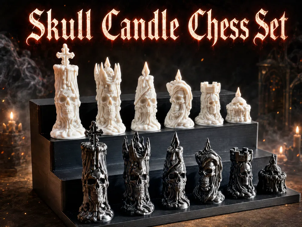 Accesorio de iluminación decorativa: Skull Candle Chess Set – Gothic Melting Skull. Referencia del modelo original.