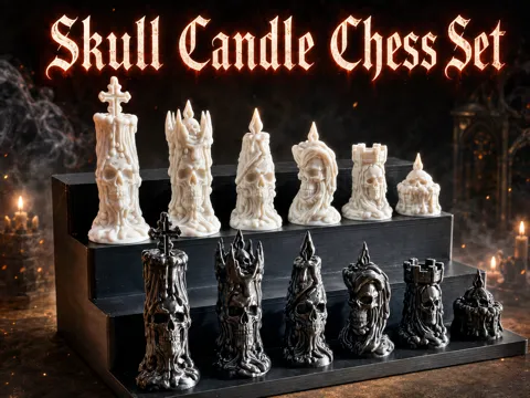 Accesorio de iluminación decorativa: Skull Candle Chess Set – Gothic Melting Skull — referencia de MakerWorld
