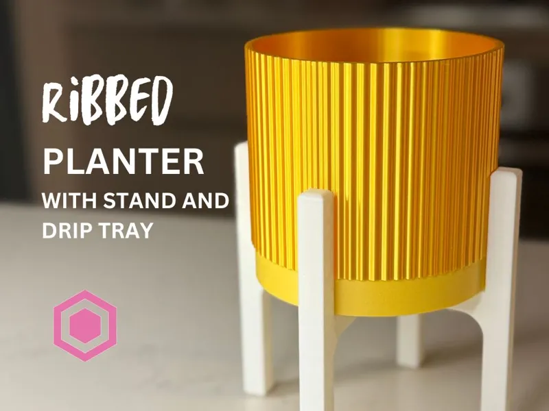 Ribbed Planter with Stand and Drip Tray