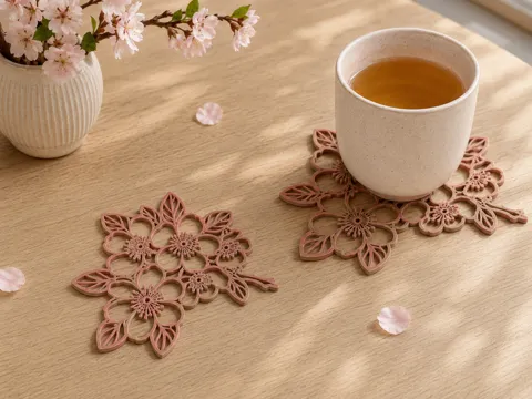 Letrero o emblema decorativo: Cherry Blossom Coaster – Sakura Floral Decor — referencia de MakerWorld