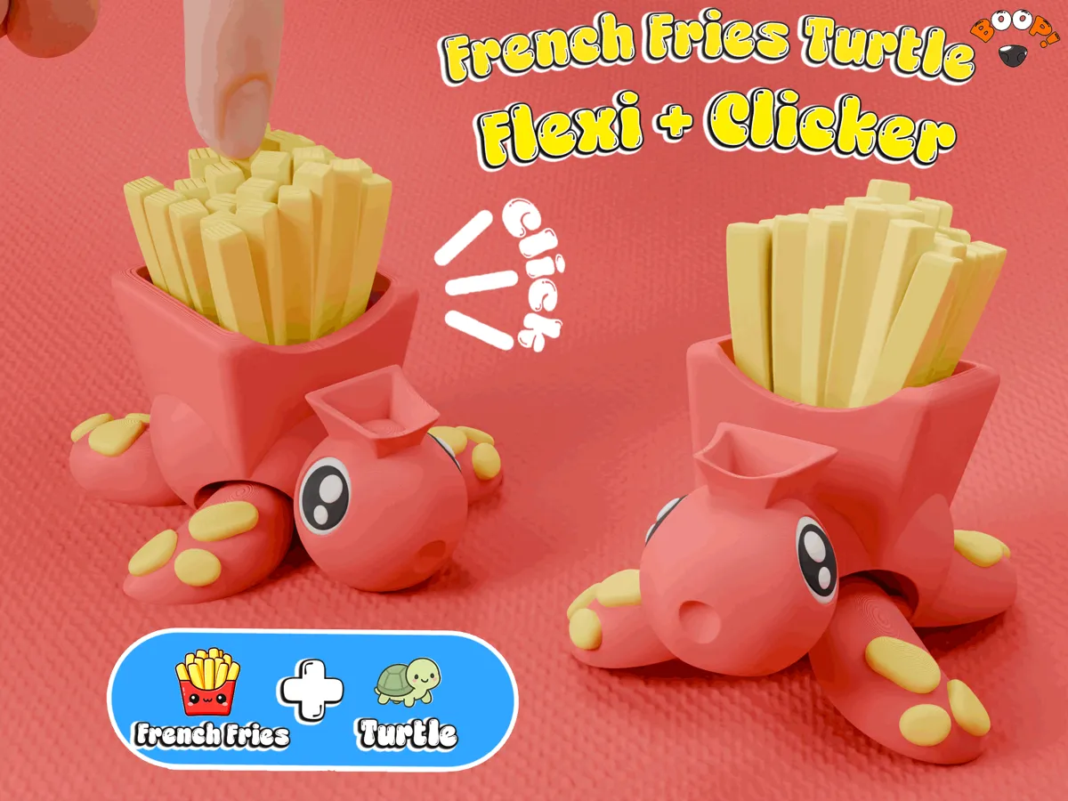 Turtle Fries French-Fries Turtle Flexi + Clicker Fidget Toy - Free 3D Print Model ...