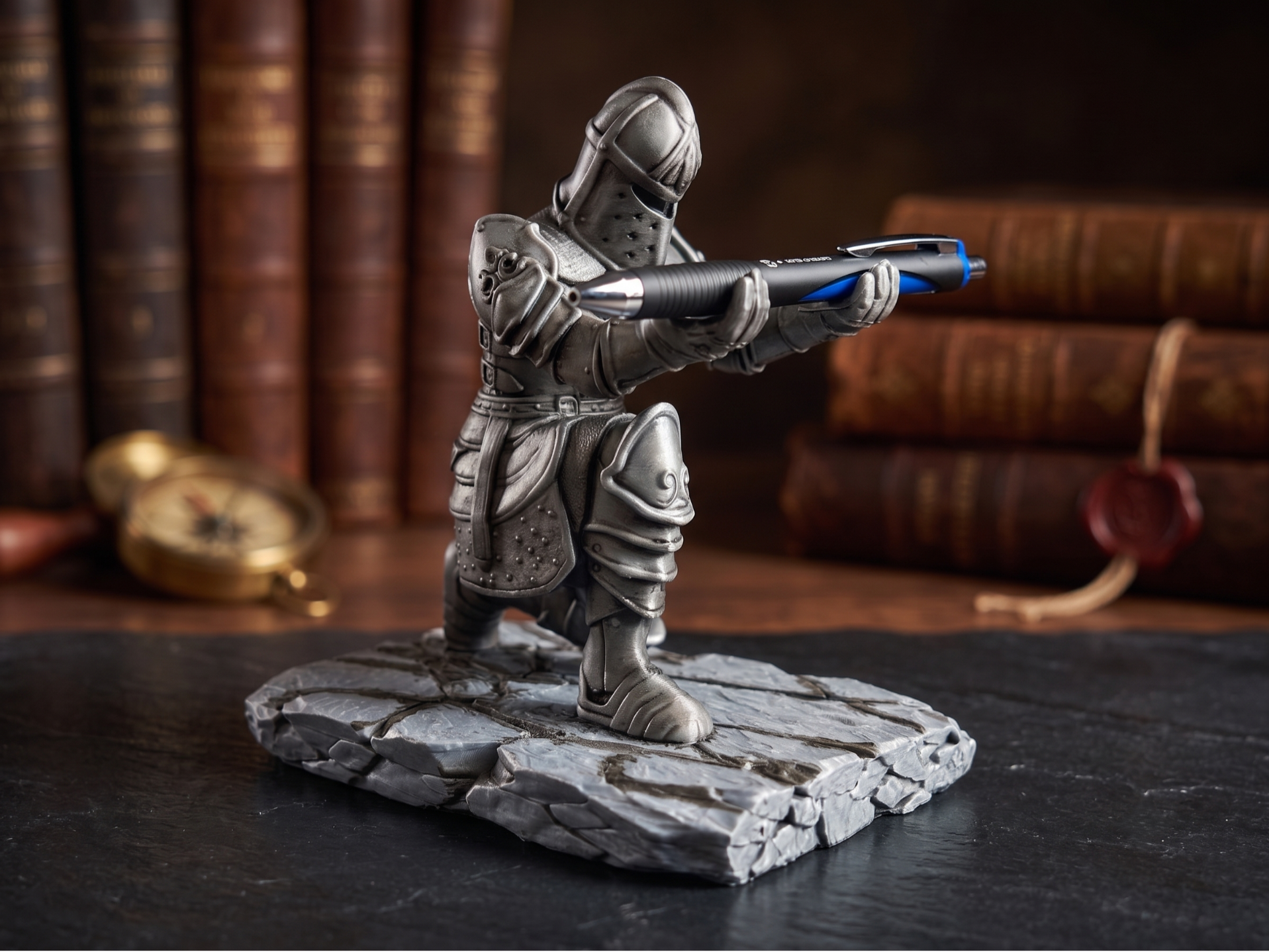 Kneeling knight pen Holder