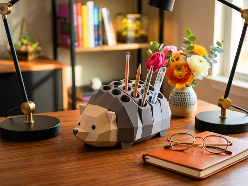 Cute Geometric Hedgehog – Pen Desktop Organizer