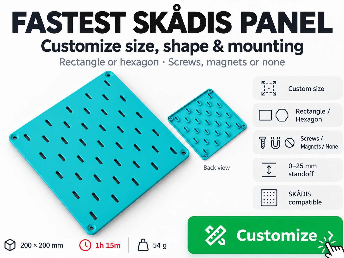 Fastest SKÅDIS, Custom Size & Shape - 3D printed Organizers, in stock in India