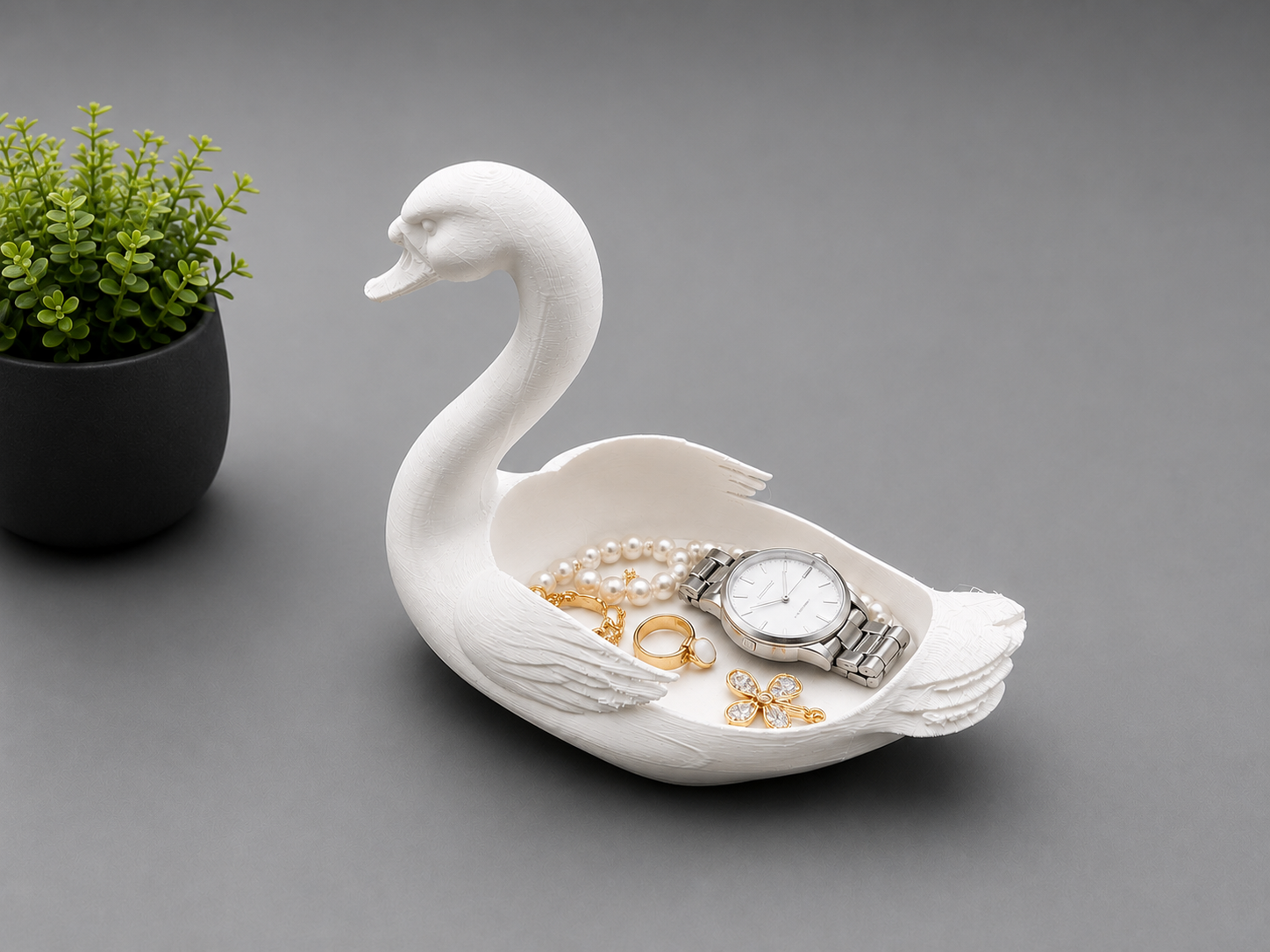 Elegant Swan Ring Holder & Catchall Dish
