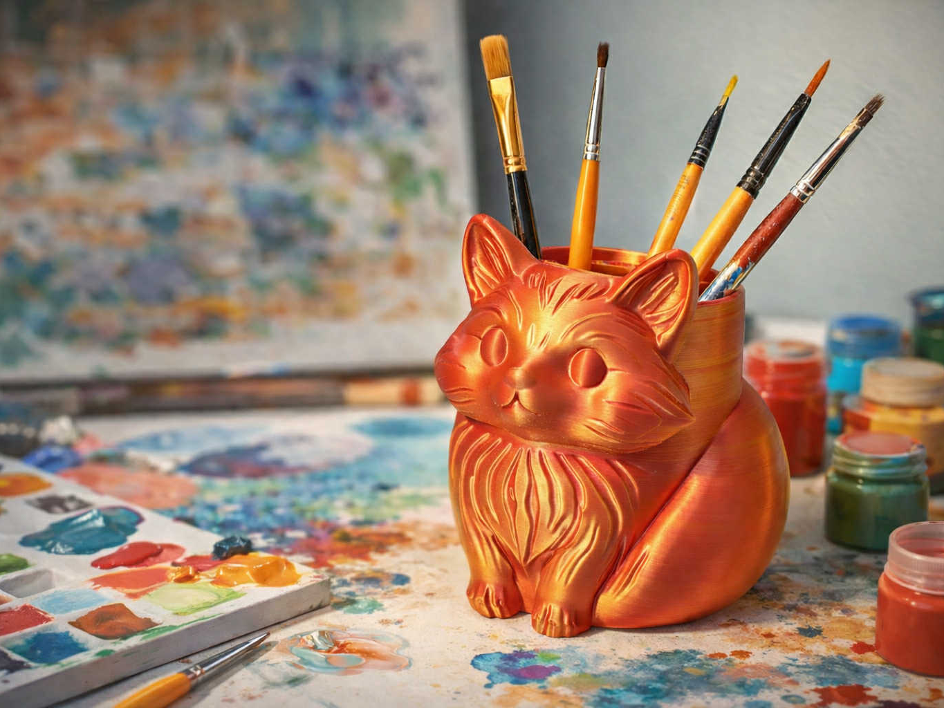 Fox paint brush holder