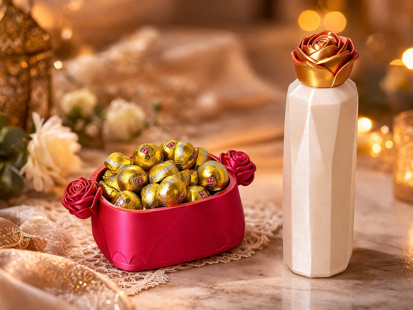 Rose Handle Candy Bowl & Cologne Set