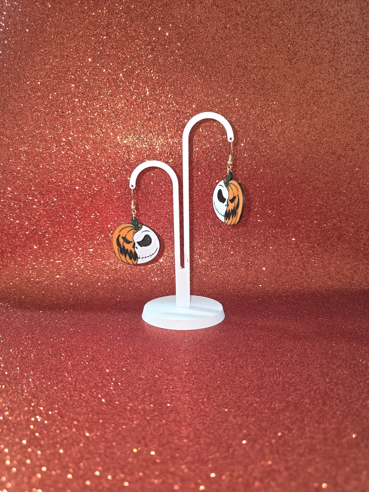 Skellington pumpkin earrings view 3