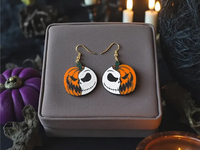 Skellington pumpkin earrings