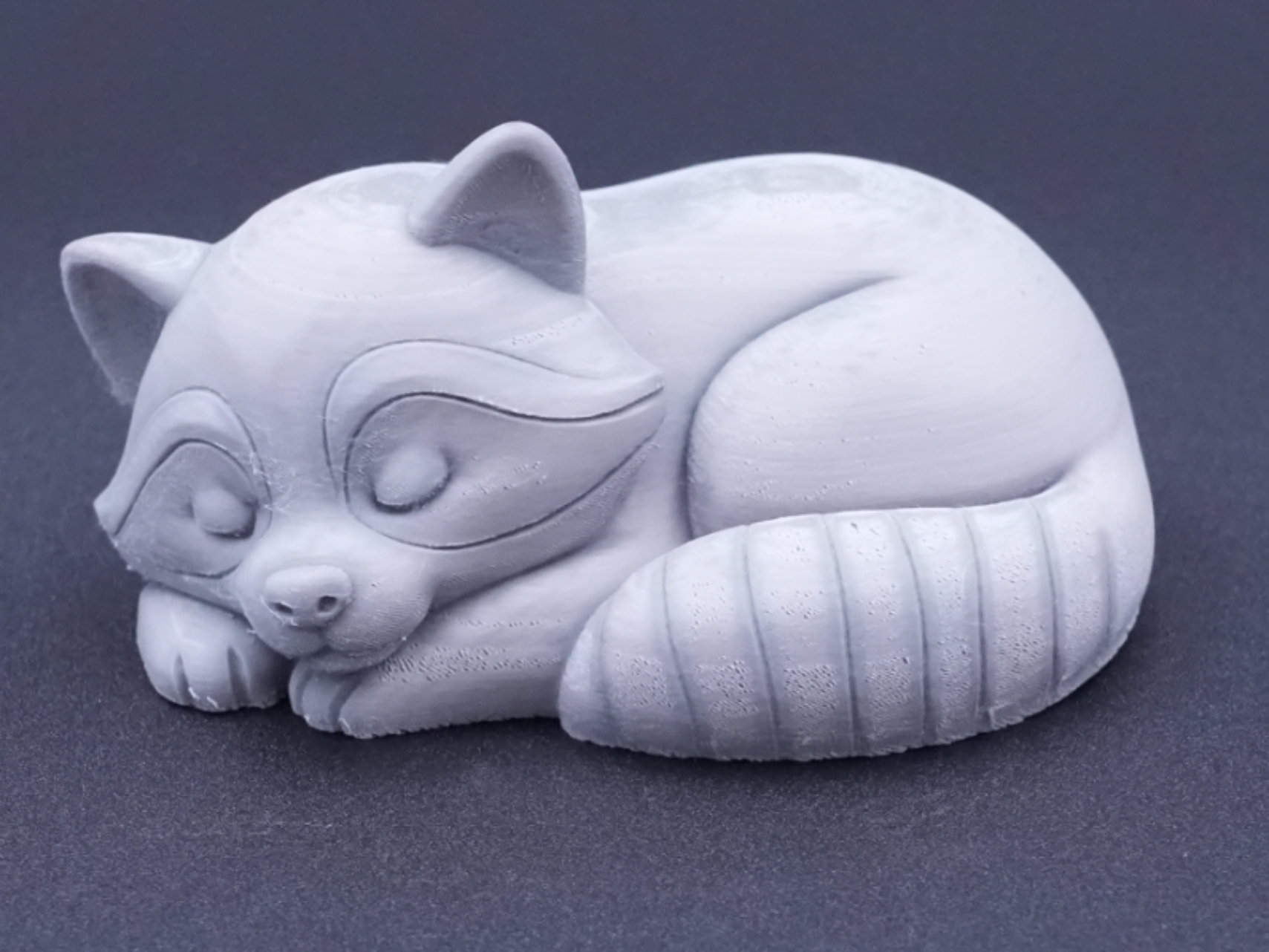 model of a racoon sleeping