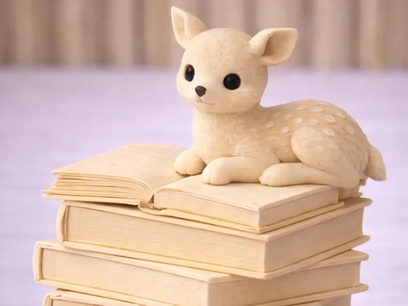 Cute Deer Figurine on a Stack of Books
