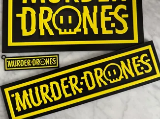 Murder Drones signs, tag, & sign stand