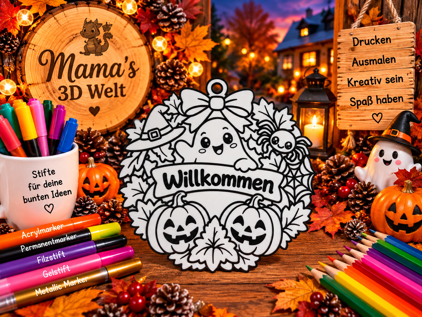 Willkommen Türkranz – 3D Ausmalbild Halloween 3D model