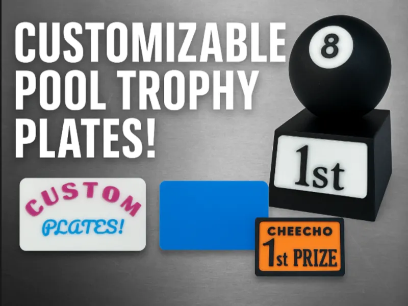 Custom plates for eight ball trophy 