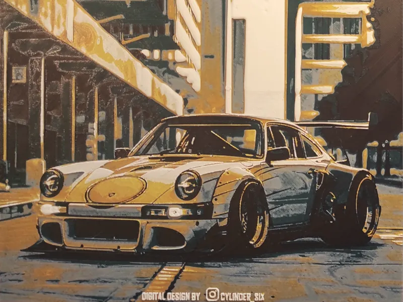 LA Sunset Porsche Digital Art Hueforge