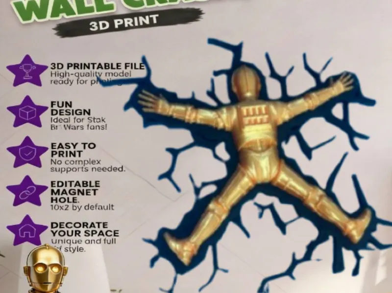 c-3p0 crashed magnet sticker wall decor