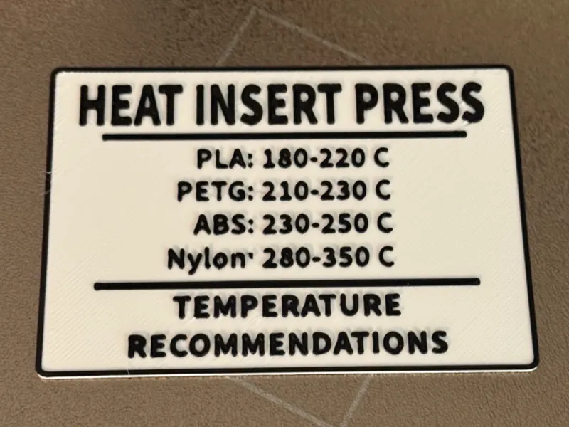Heat Insert Temperature Settings