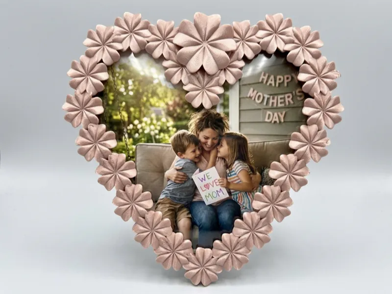 Porta Fotos Coração de Flores Dia Das Mães Mãe