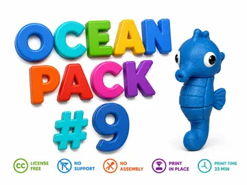 Letrero o emblema decorativo: Cute Seahorse – Ocean Pack #9 | Print-in-Place — vista de referencia 3