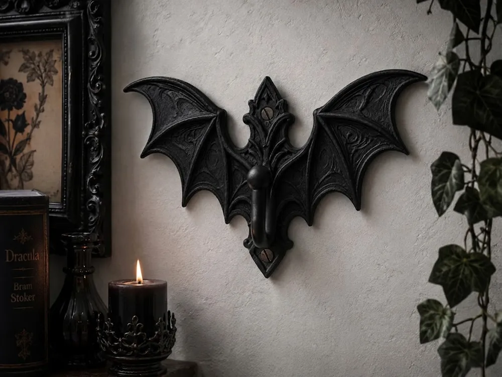 Letrero o emblema decorativo: Gothic Bat Wall Hook. Referencia del modelo original.