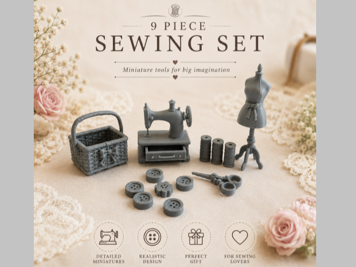 Luxury Victorian Sewing Set 9 Piece Miniature Kit