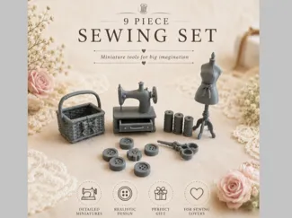 Luxury Victorian Sewing Set 9 Piece Miniature Kit