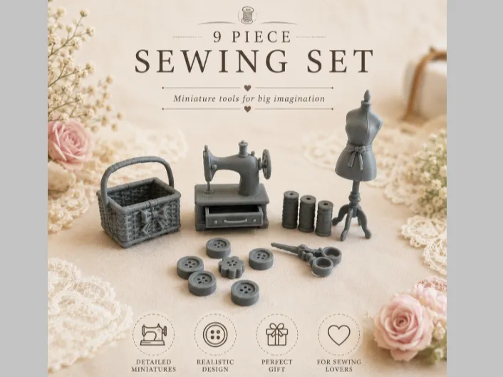 Luxury Victorian Sewing Set 9 Piece Miniature Kit
