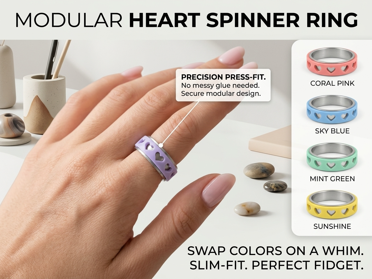 HeartSpin Fidget Ring – 3-Part Press-Fit 
