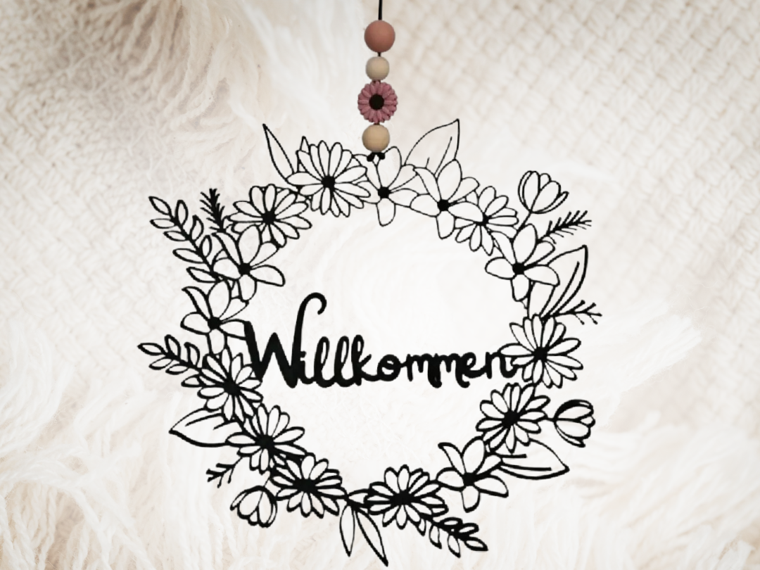 Willkommen blumiger Gruß als Türkranz