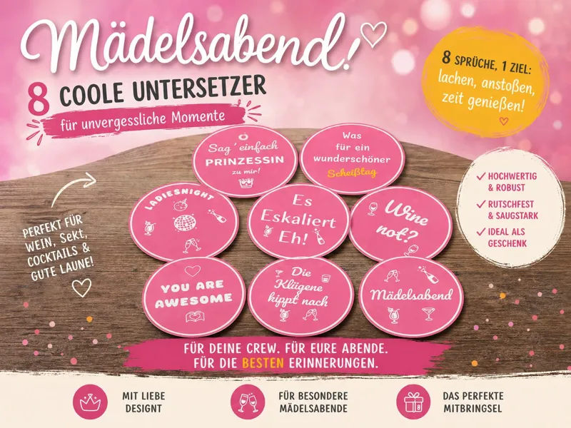 Untersetzer Set Mädelsabend 8 Stück mit Halter  