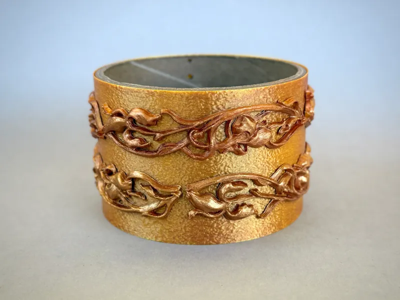 Art Nouveau Repoussé Floral Bangle Bracelet