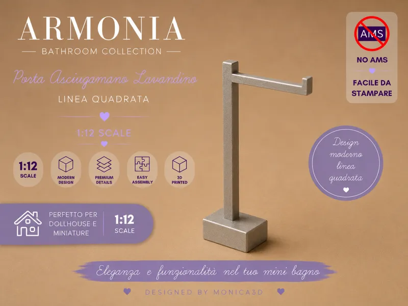 Porta Asciugamano da Lavandino 1:12 Linea Quadrata