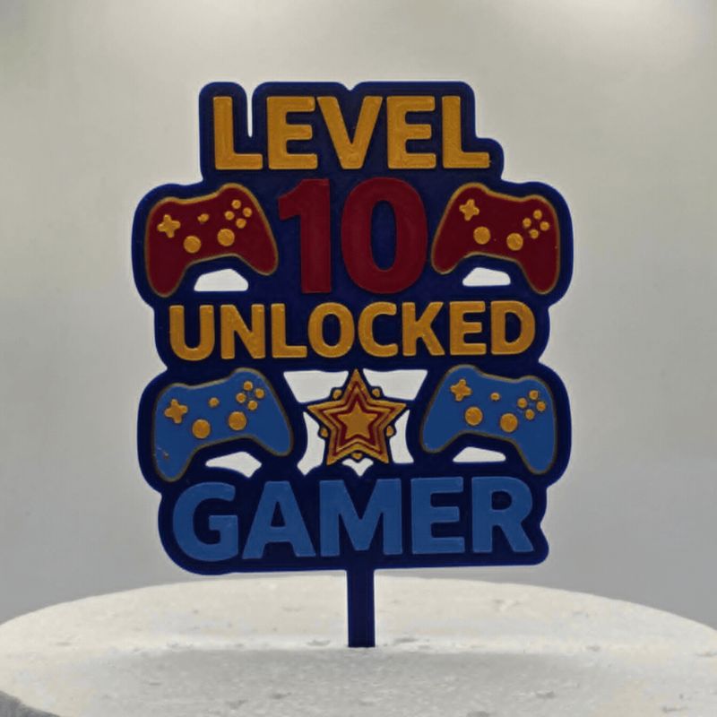 Gamers level 10 unlocked cake topper 