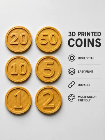 Modelo para impresión 3D: 3D Printed Coins – 1, 2, 5, 10, 20 & 50 — vista de referencia 2