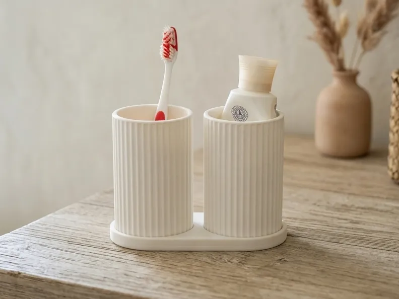 Japandi Double Cup Toothbrush Holder