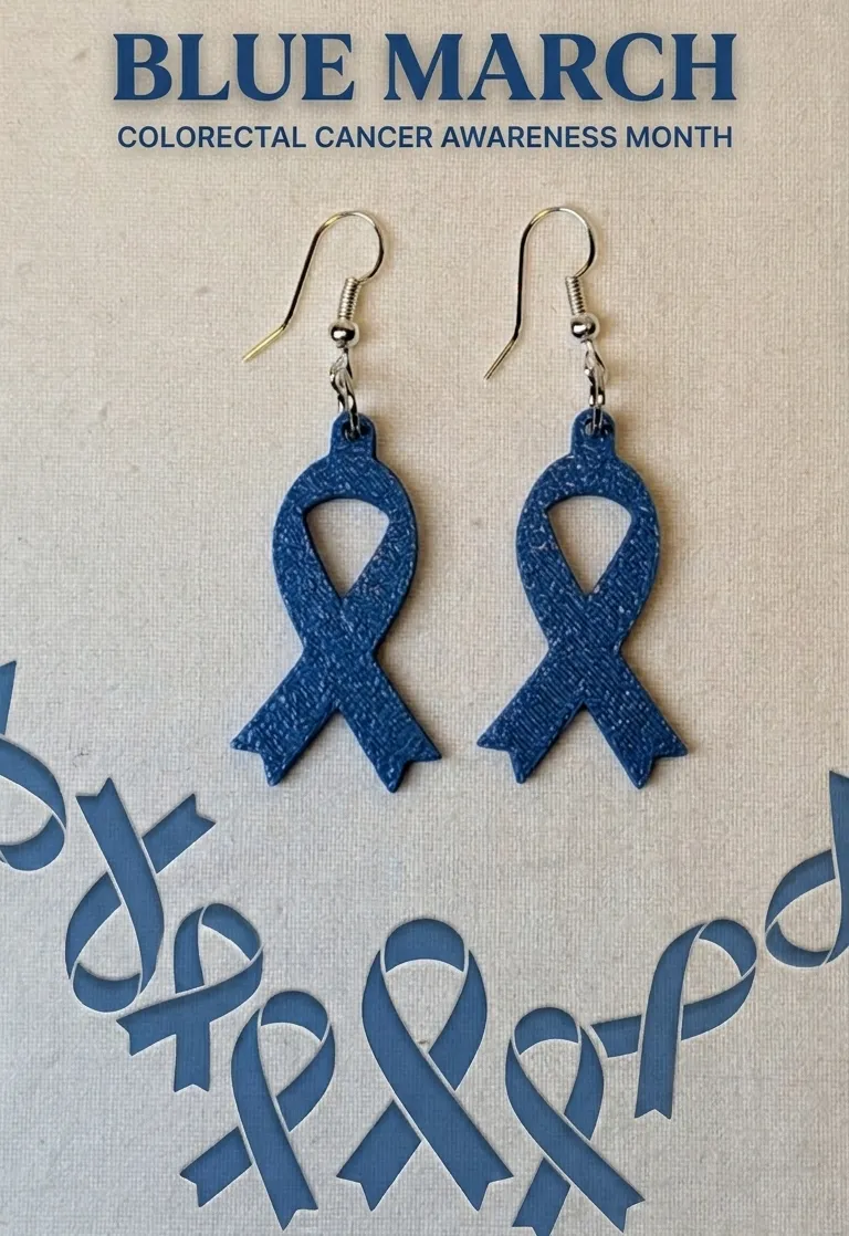 Blue March earrings - Colorectal Cancer Awar Month view 3
