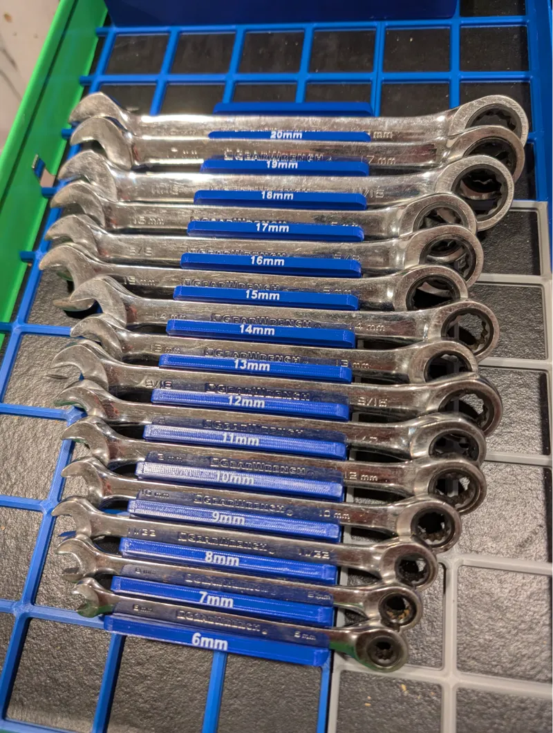 Gridfinity 15 Wrench SAE and Metric Organizers
