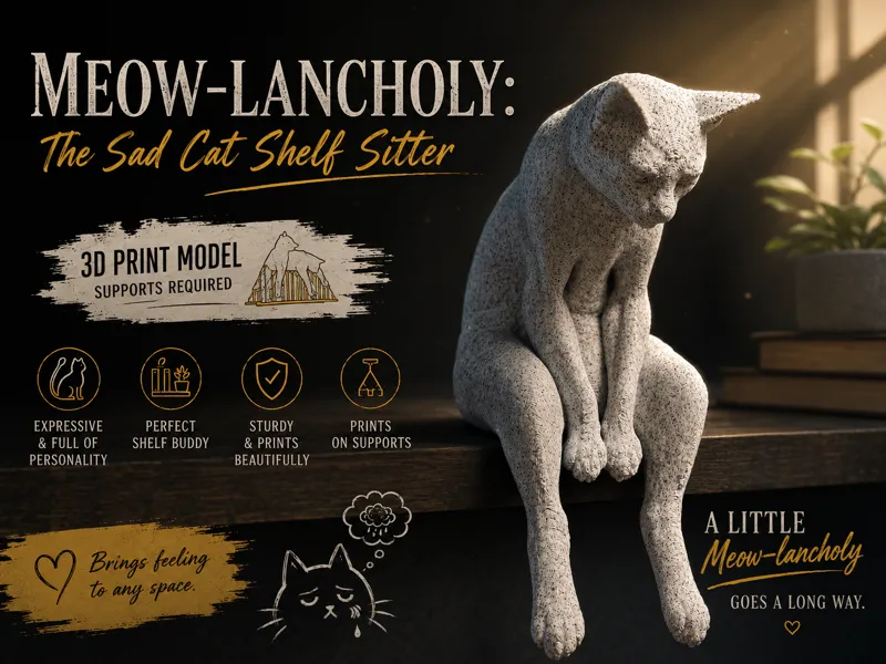 Meow-lancholy: The Sad Cat Shelf Sitter