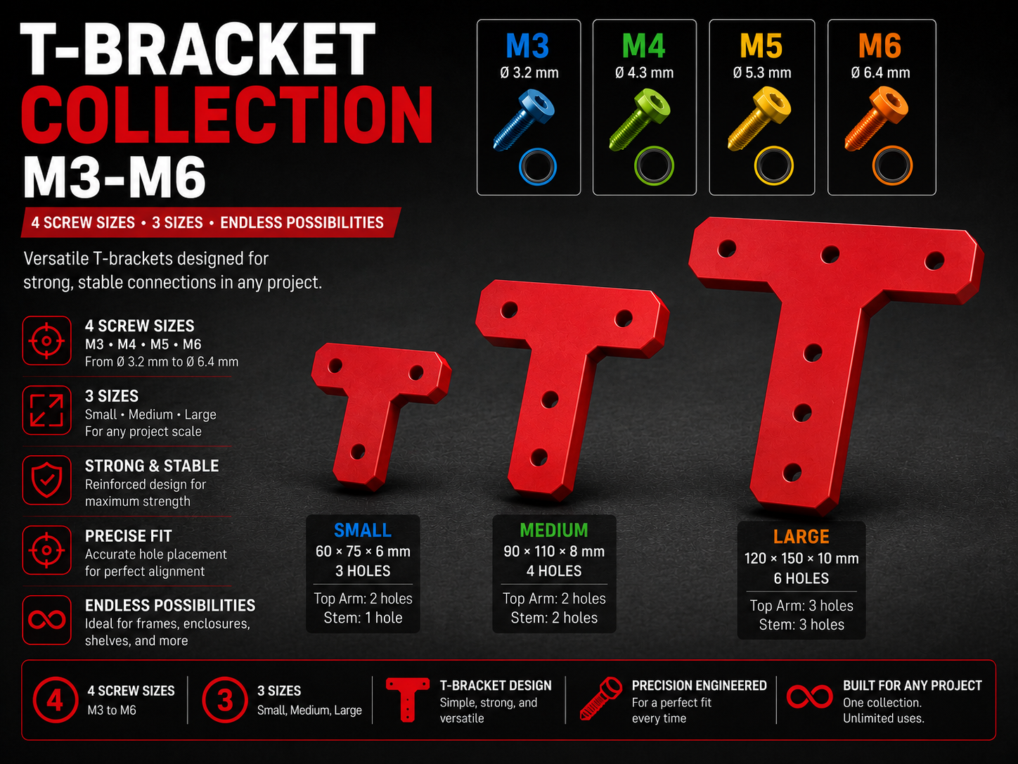 T-Bracket Collection M3, M4, M5, M6