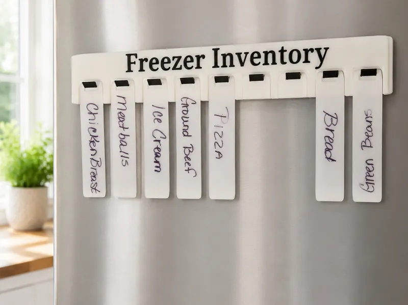 Freezer Inventory Magnet Rail With Hanging Tags