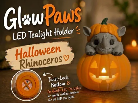 Accesorio de iluminación decorativa: Rhinoceros GlowPaws Tealight Holder Pumpkin — referencia de MakerWorld