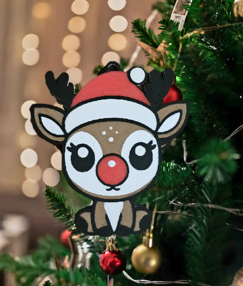 4 Color Baby Rudolph Santa Hat Christmas Ornament