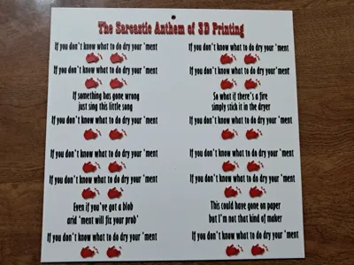 The Sarcastic Anthem of 3D Printing 