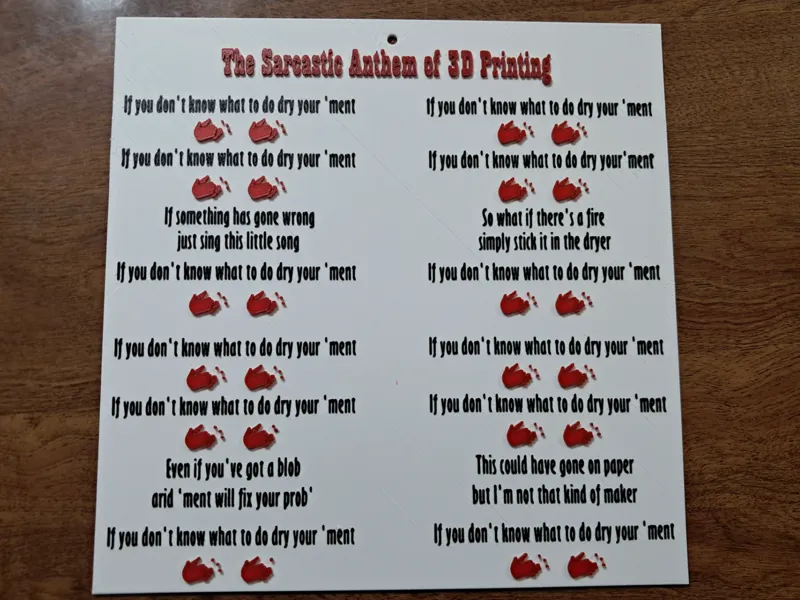 The Sarcastic Anthem of 3D Printing 