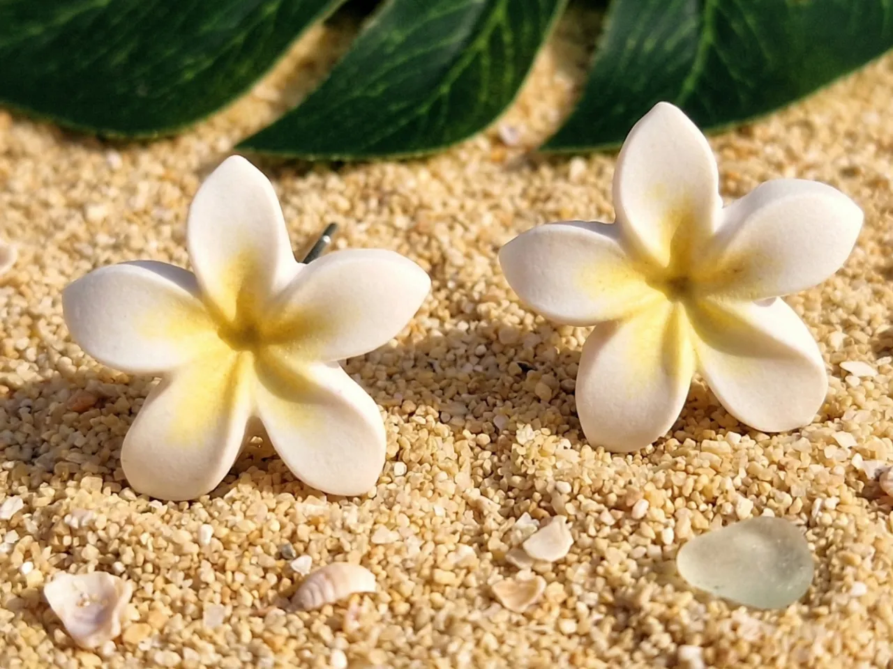 Plumeria Alba flower earrings view 2