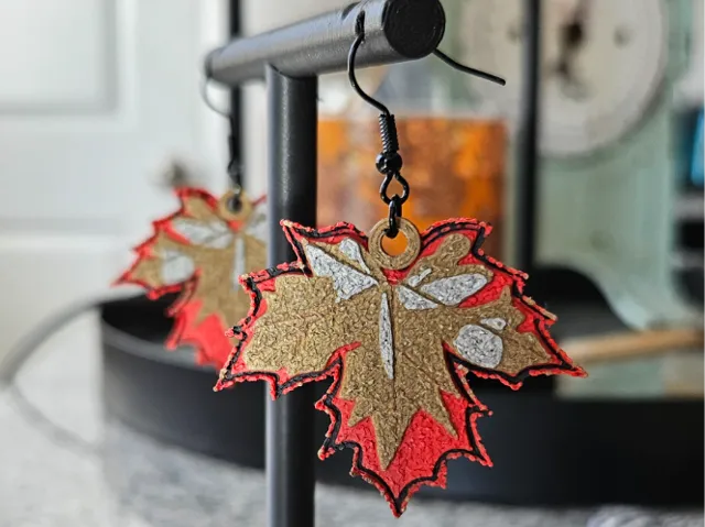 Red & Bronze Fall Leaf Earring