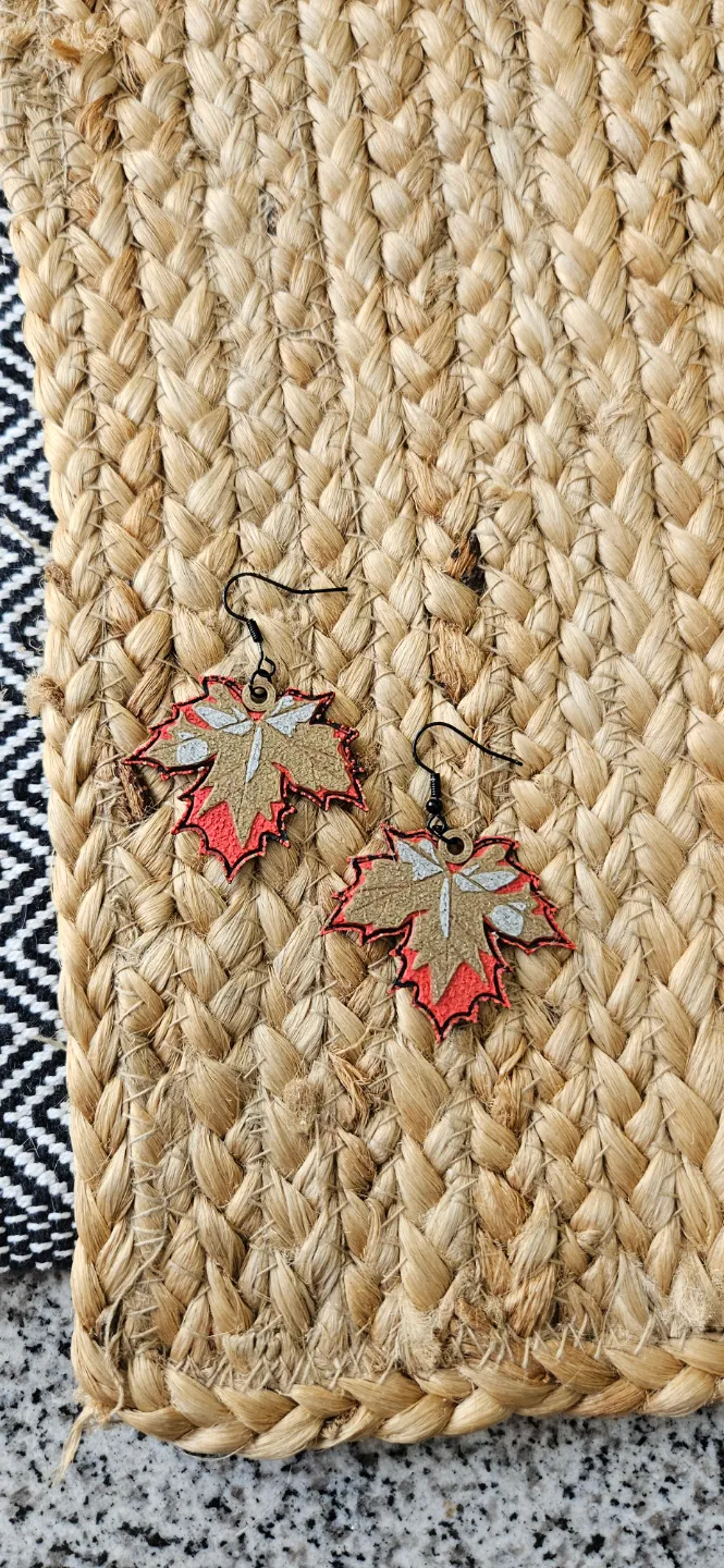 Red & Bronze Fall Leaf Earring view 3