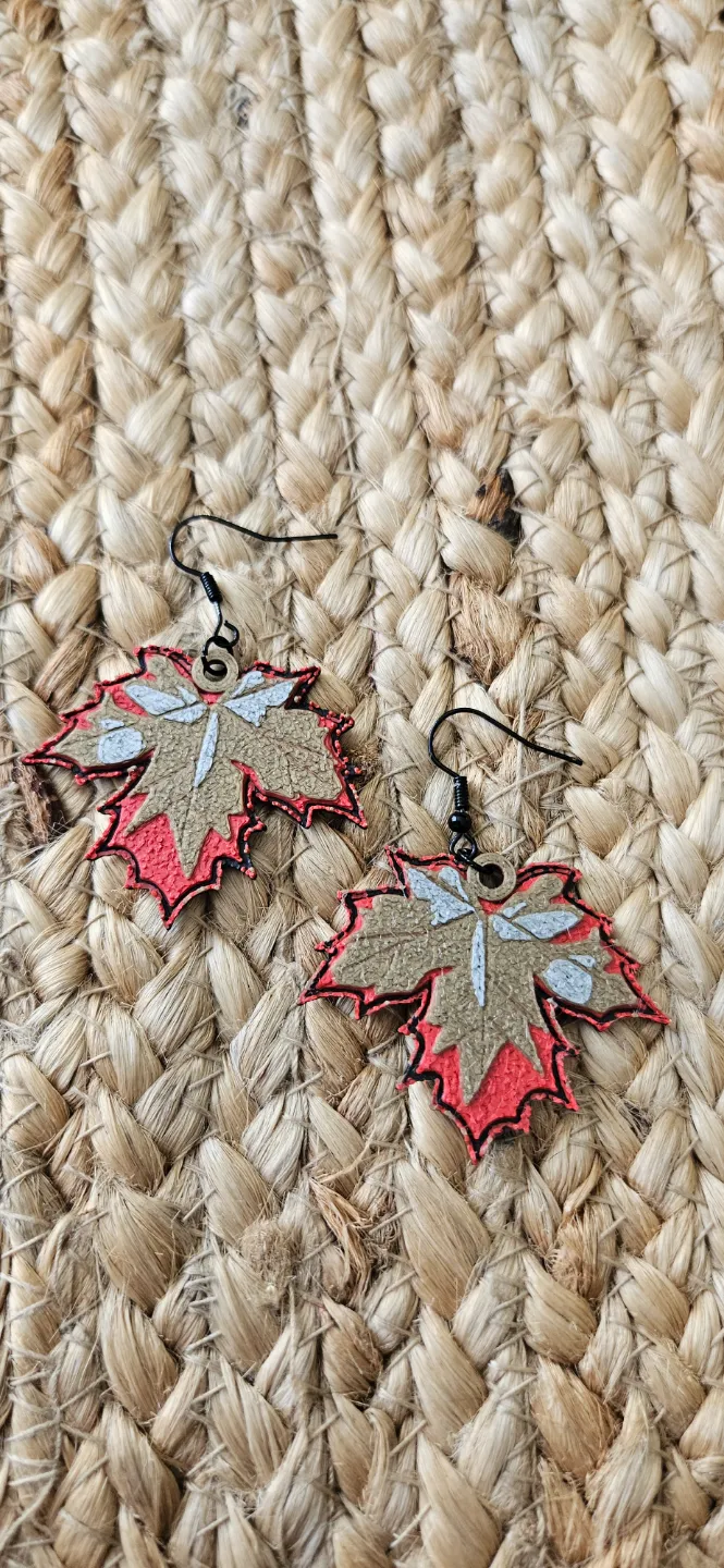 Red & Bronze Fall Leaf Earring view 4
